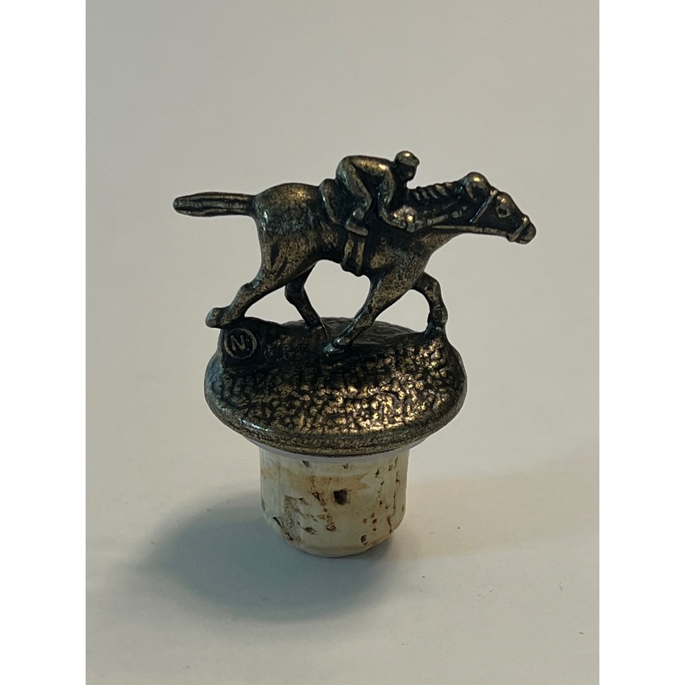 Blantons Bourbon Bottle Stopper Letter N: Horse and Jockey Pewter Cork Topper